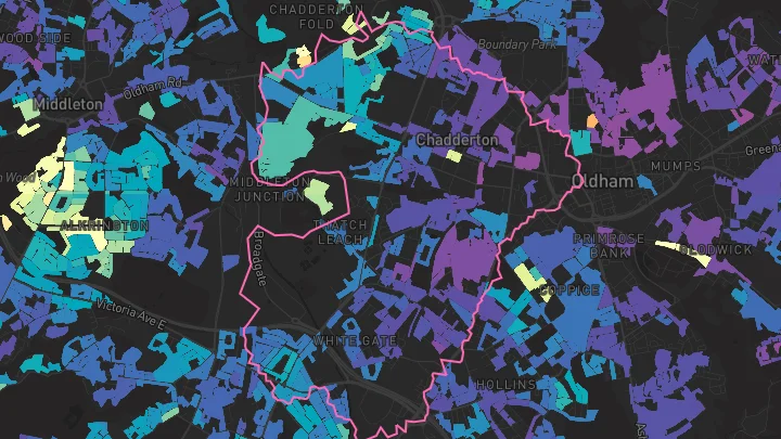 House price heatmap showing property values across Chadderton
