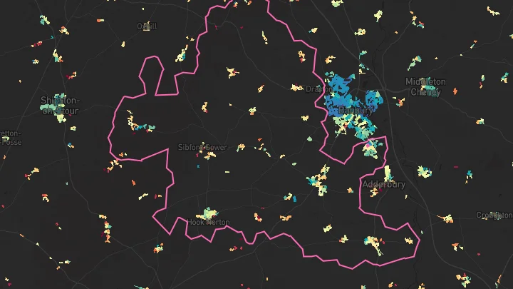 House price heatmap showing property values across Bodicote