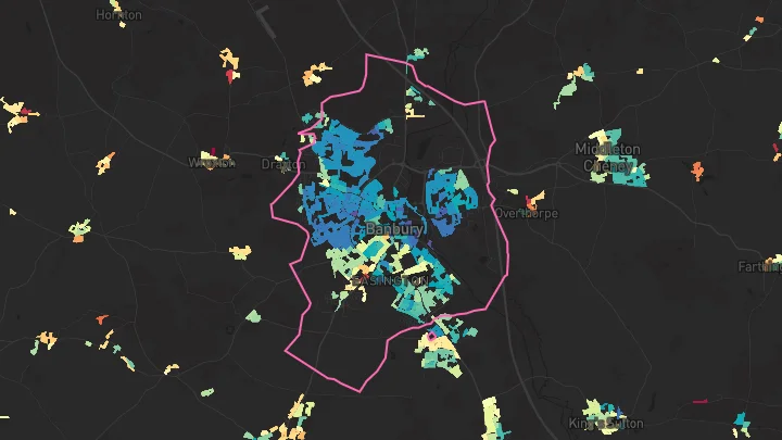 House price heatmap showing property values across Banbury