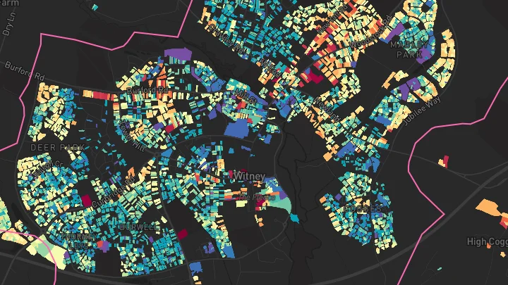 House price heatmap showing property values across Witney