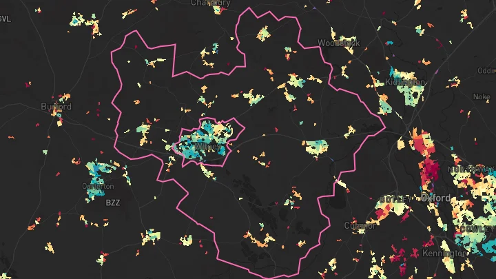 House price heatmap showing property values across Eynsham