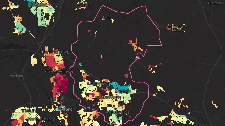 House price heatmap showing property values across Headington