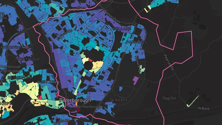 House price heatmap showing property values across Peterborough