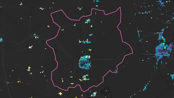 House price heatmap showing property values across Bourne
