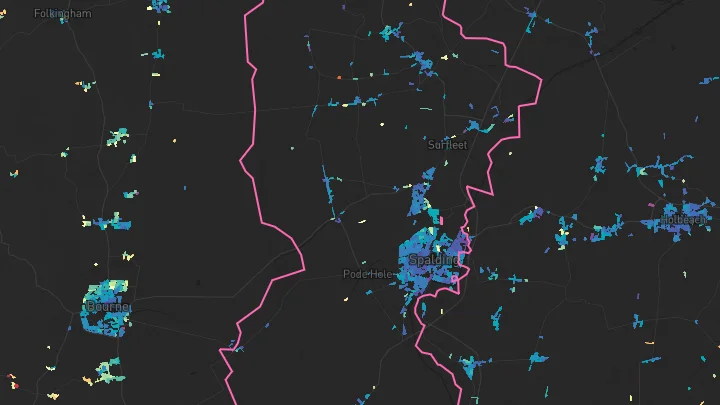 House price heatmap showing property values across Spalding