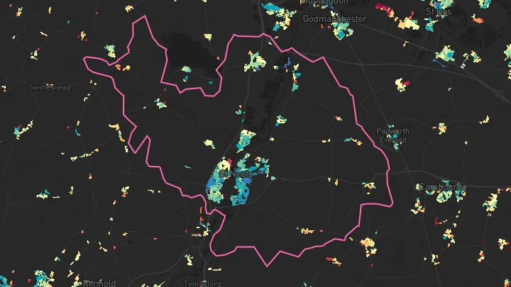 House price heatmap showing property values across Eynesbury