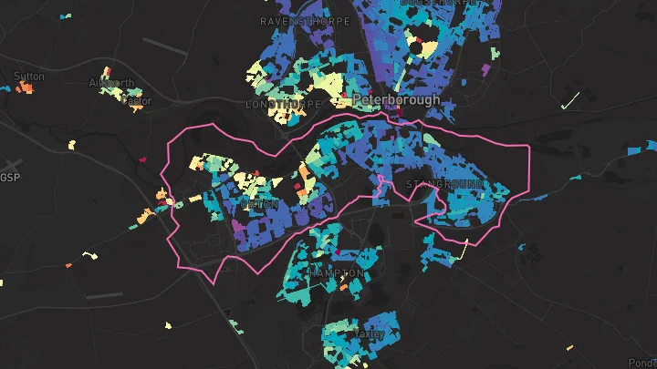 House price heatmap showing property values across Peterborough