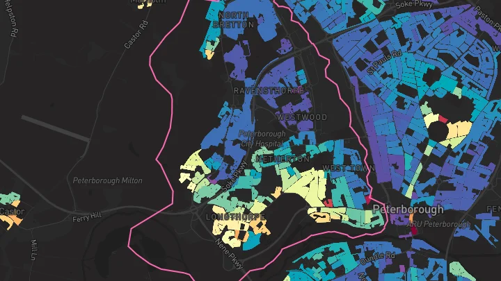 House price heatmap showing property values across Bretton