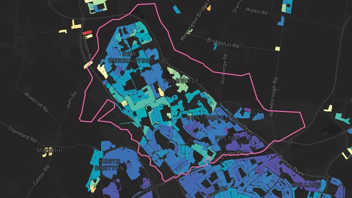 House price heatmap showing property values across Werrington