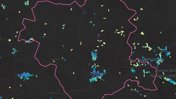 House price heatmap showing property values across Callington