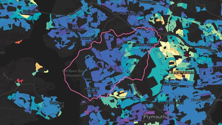 House price heatmap showing property values across Plymouth