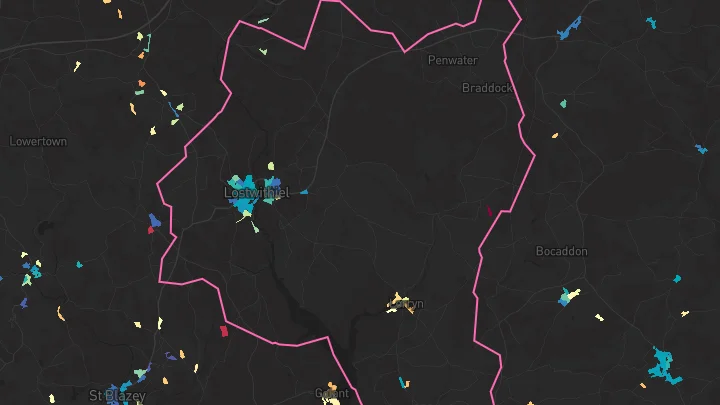 House price heatmap showing property values across Lostwithiel