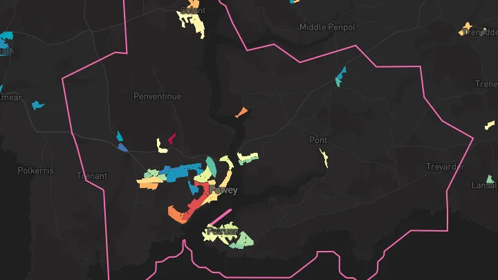 House price heatmap showing property values across Fowey