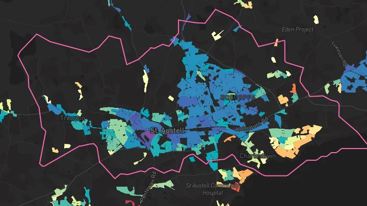 House price heatmap showing property values across St Austell