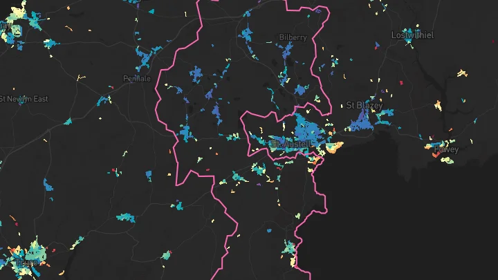 House price heatmap showing property values across Mevagissey