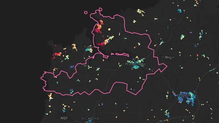 House price heatmap showing property values across Wadebridge