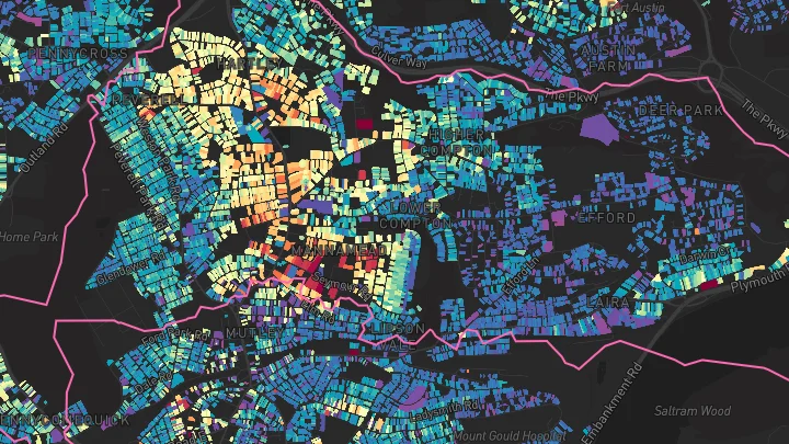 House price heatmap showing property values across Plymouth