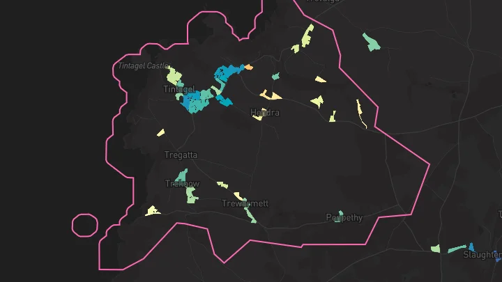 House price heatmap showing property values across Tintagel