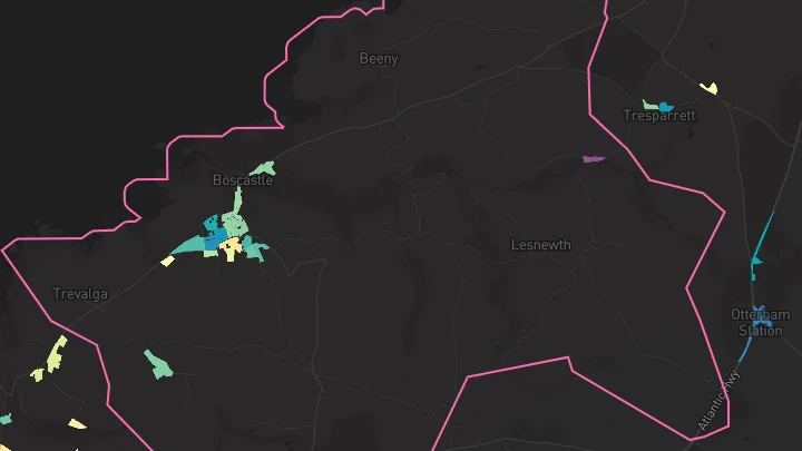 House price heatmap showing property values across Boscastle