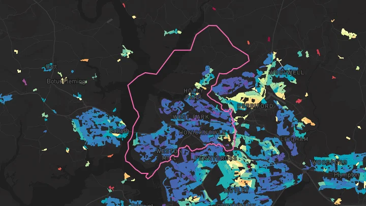 House price heatmap showing property values across Plymouth