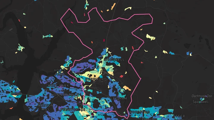 House price heatmap showing property values across Plymouth