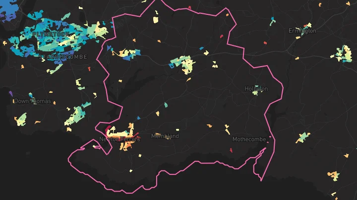 House price heatmap showing property values across Yealmpton