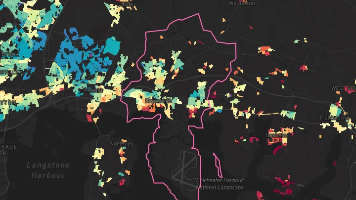 House price heatmap showing property values across Emsworth