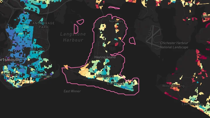 House price heatmap showing property values across Hayling Island