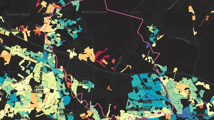 House price heatmap showing property values across Whiteley