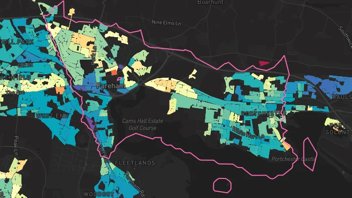 House price heatmap showing property values across Fareham