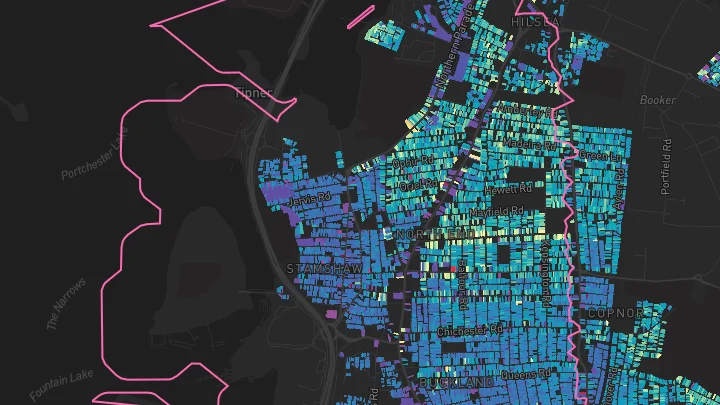 House price heatmap showing property values across Portsmouth