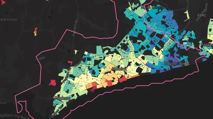 House price heatmap showing property values across Bognor Regis