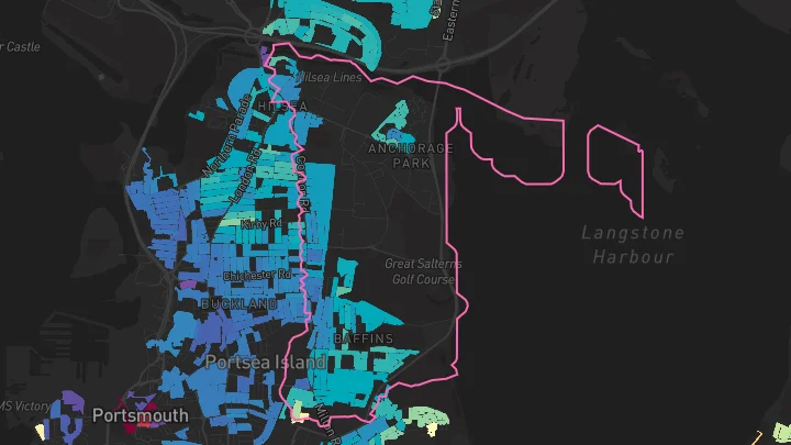 House price heatmap showing property values across Portsmouth
