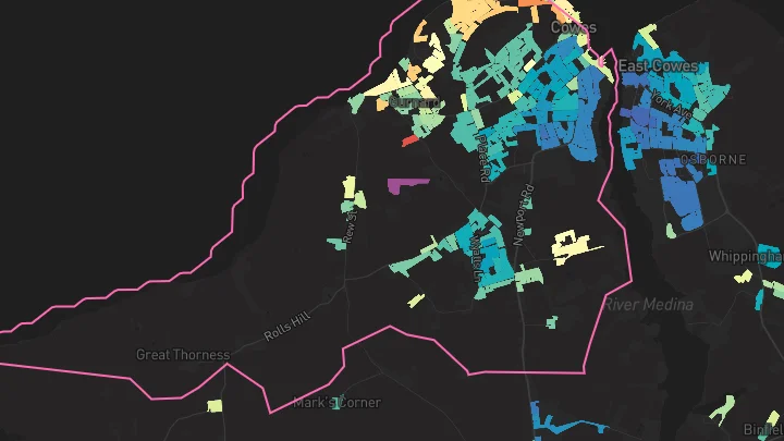 House price heatmap showing property values across Cowes