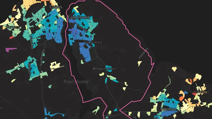 House price heatmap showing property values across East Cowes
