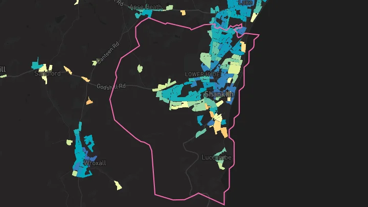 House price heatmap showing property values across Shanklin