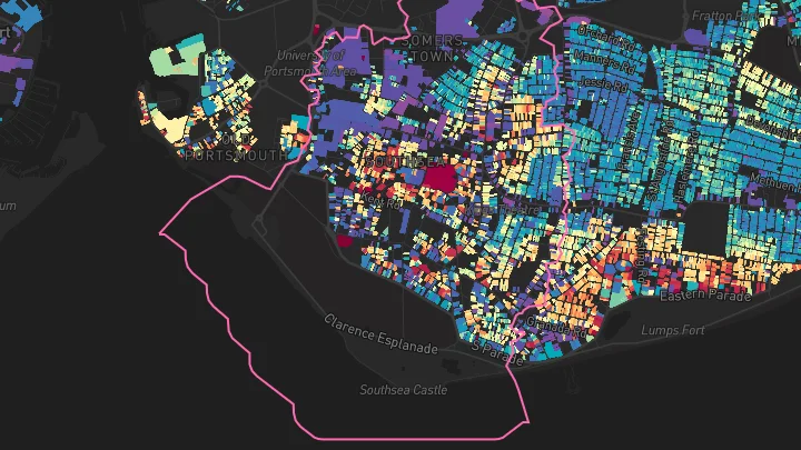 House price heatmap showing property values across Southsea