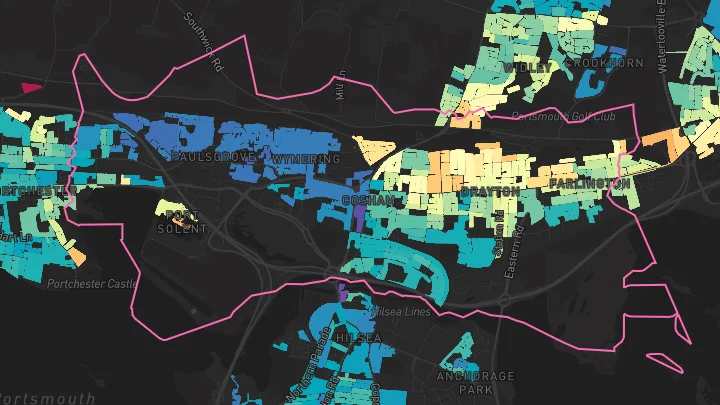 House price heatmap showing property values across Portsmouth