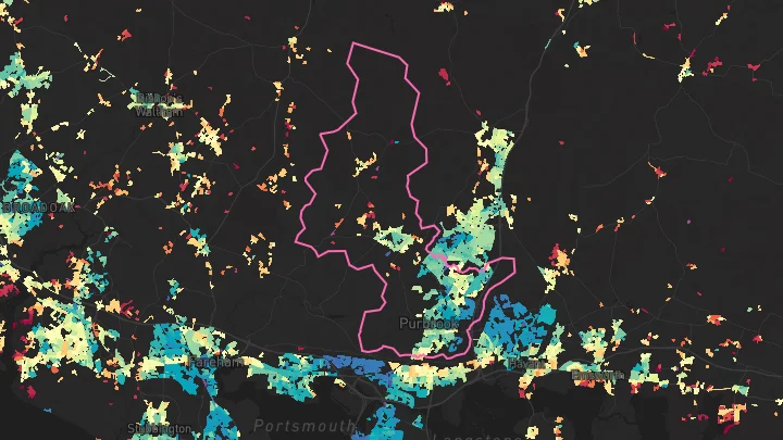 House price heatmap showing property values across Waterlooville