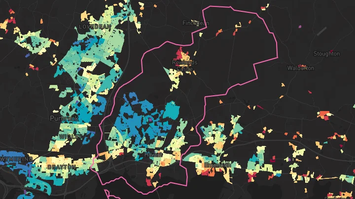 House price heatmap showing property values across Havant
