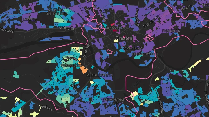 House price heatmap showing property values across Penwortham