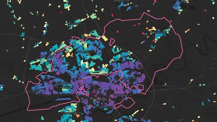 House price heatmap showing property values across Fulwood