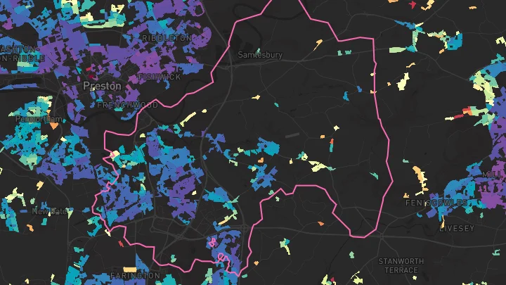 House price heatmap showing property values across Bamber Bridge