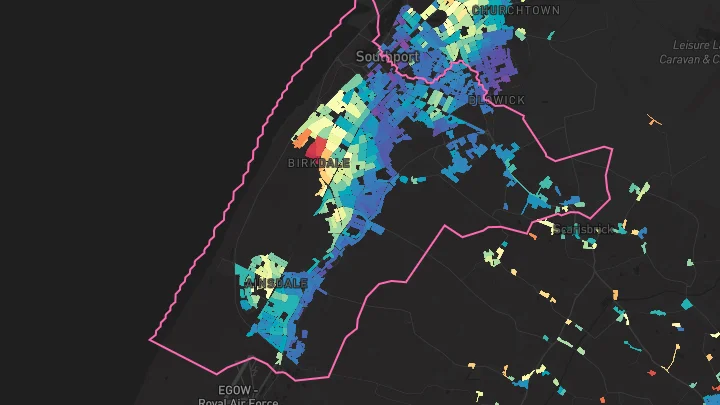 House price heatmap showing property values across Southport