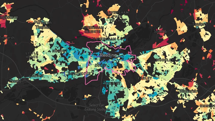 House price heatmap showing property values across Reading