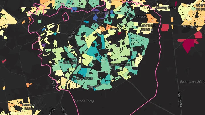 House price heatmap showing property values across Bracknell