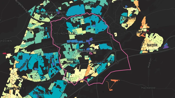 House price heatmap showing property values across Basingstoke