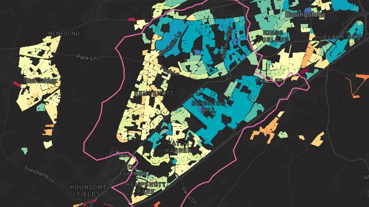 House price heatmap showing property values across Basingstoke
