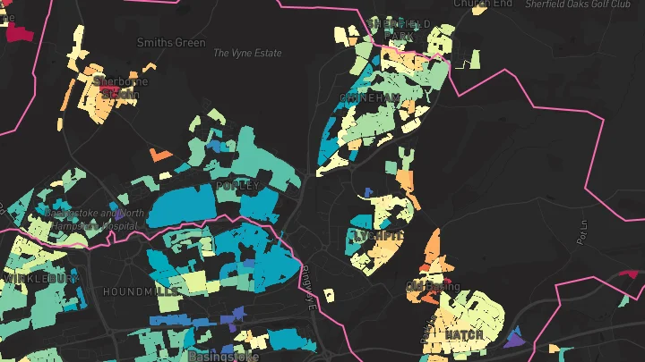 House price heatmap showing property values across Chineham