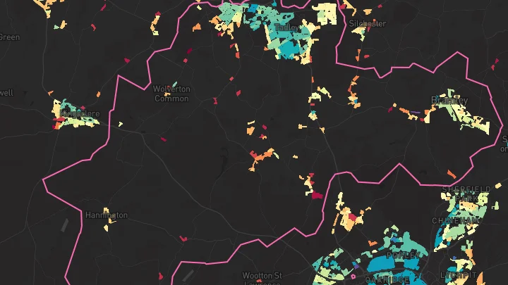 House price heatmap showing property values across Tadley